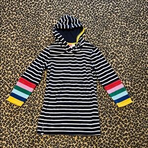 Boden Girls 8/9 Navy/White/Rainbow  Striped Hooded Swim Coverup